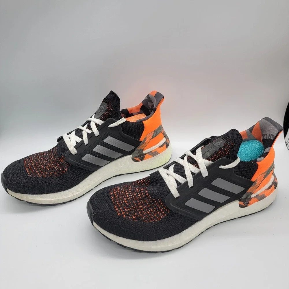 Size 8.5 - Adidas UltraBoost 20 Black Signal Orange Camo